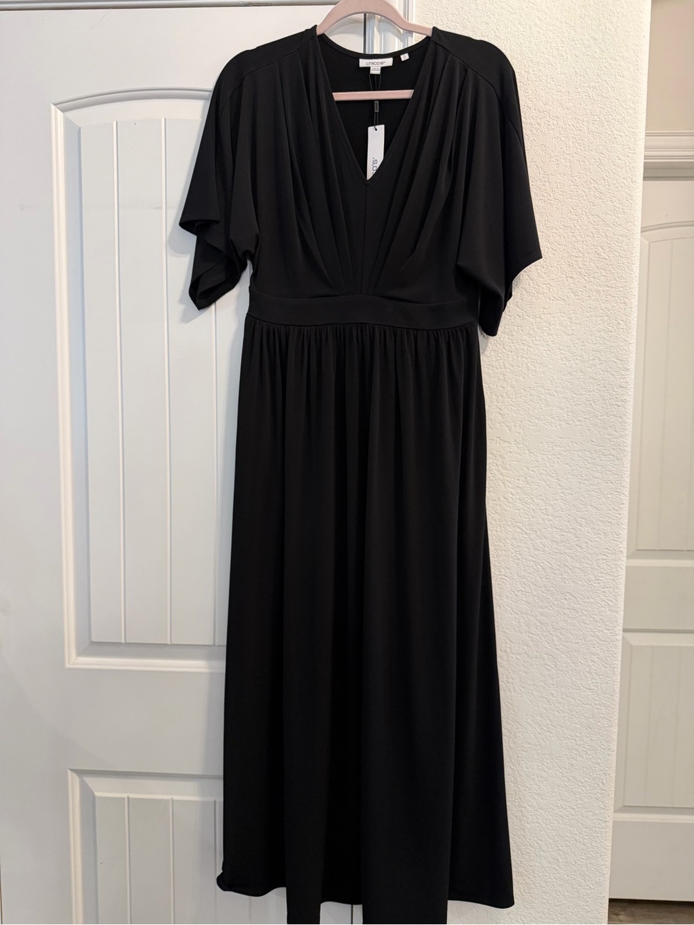 Chico's Black V-Neck Maxi Dress w/ Flutter Sleeve, Sz 0